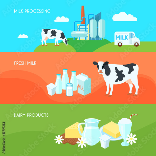 Milk flat banners set