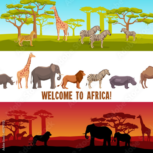 Horizontal African animals banners set