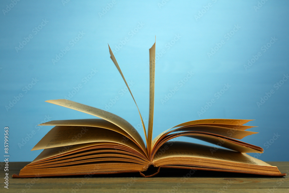 Fototapeta premium Open book on wooden background