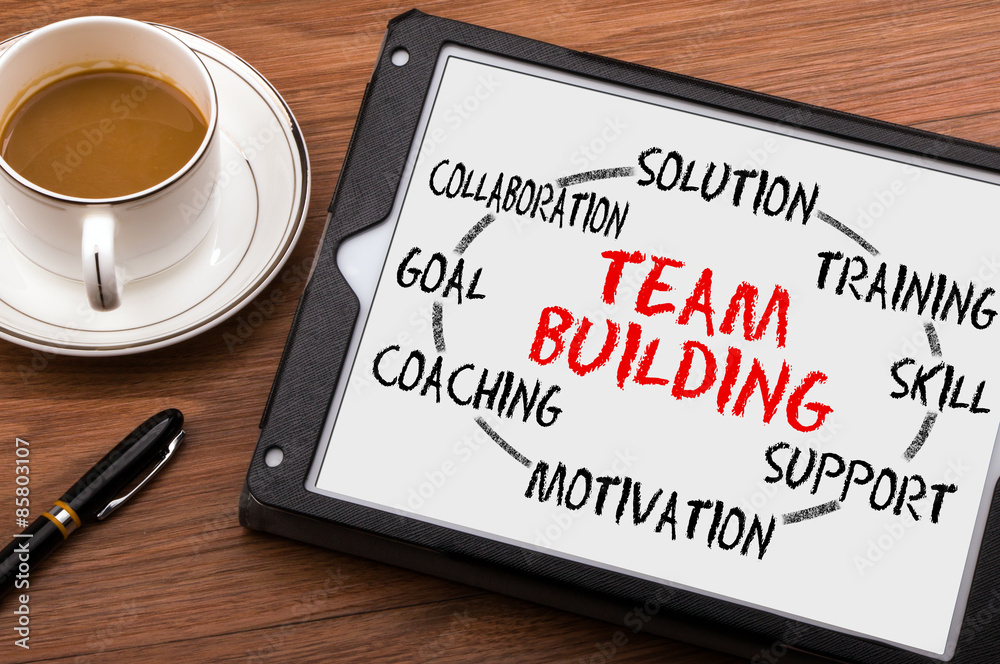 team building process circle concept on tablet pc team building process circle concept on tablet pc