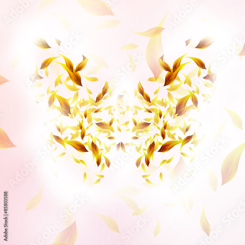 Leaves form a butterfly abstract shape, season illustration 