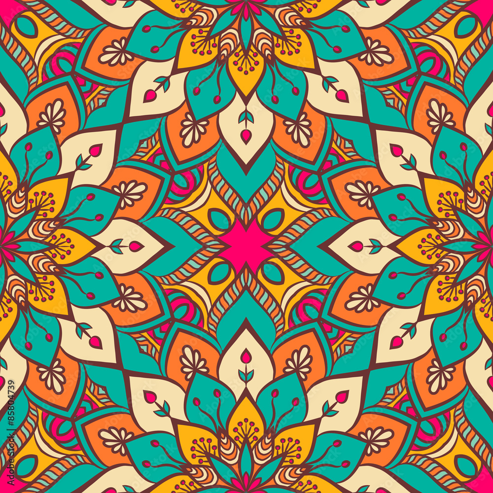 Naklejka premium Ethnic floral seamless pattern