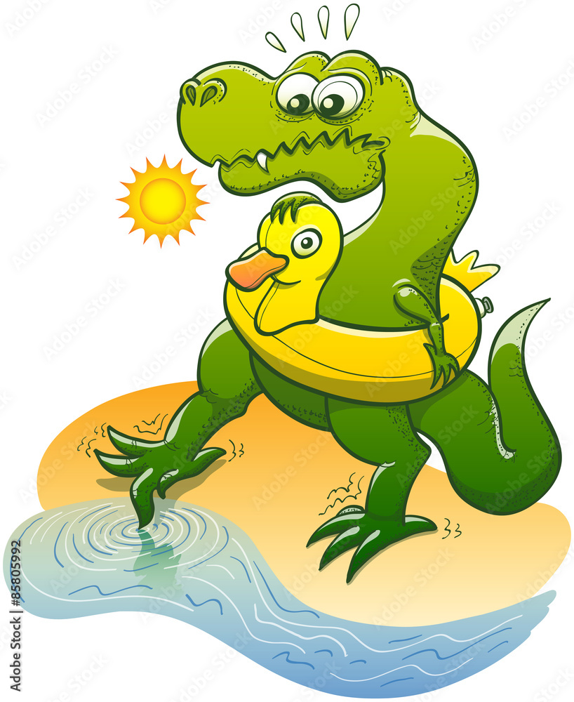 Fototapeta premium T-Rex dipping a toe in the water to test temperature