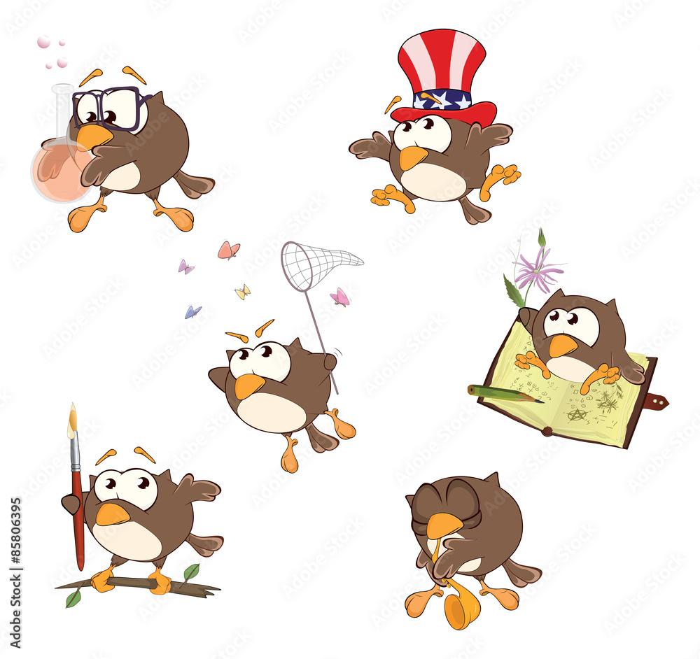 Fototapeta premium Set of cute owls for you design. Cartoon 
