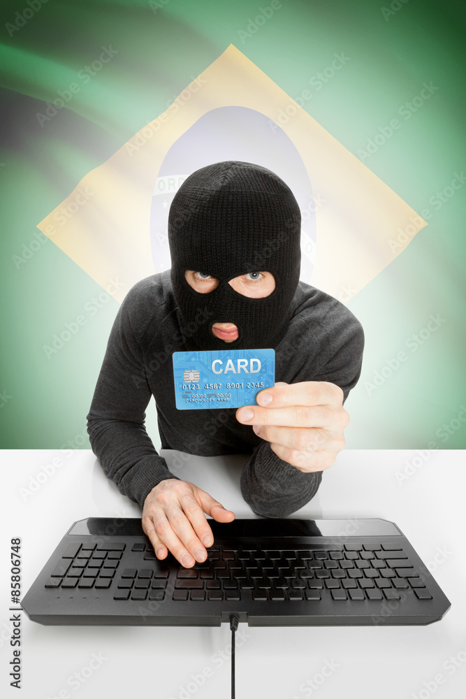 Cybercrime concept with national flag on background - Brazil Cybercrime concept with national flag on background - Brazil