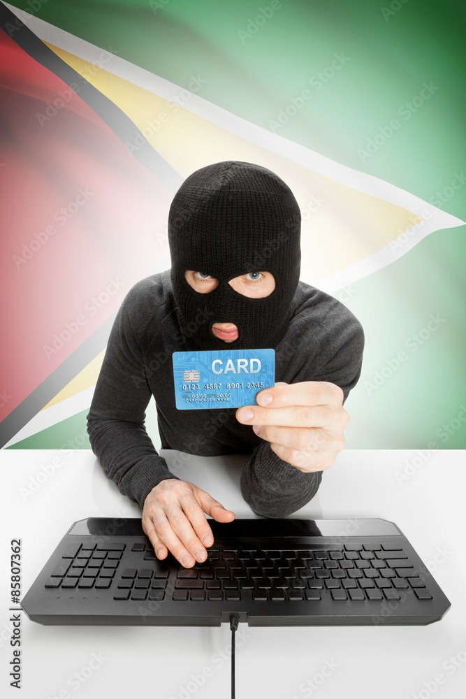 Cybercrime concept with national flag on background - Guyana