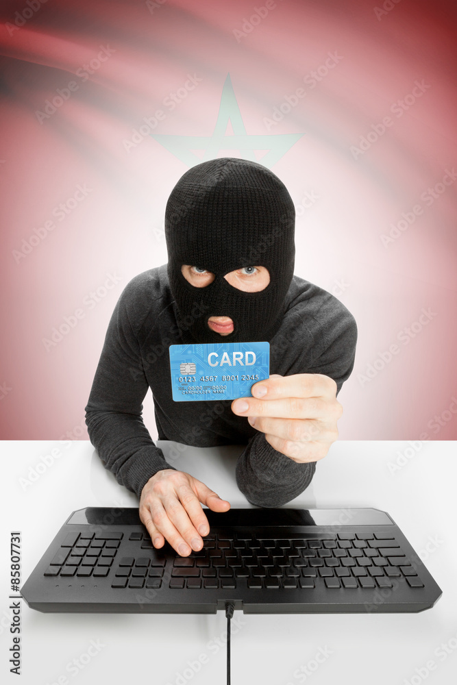 Cybercrime concept with national flag on background - Morocco Cybercrime concept with national flag on background - Morocco