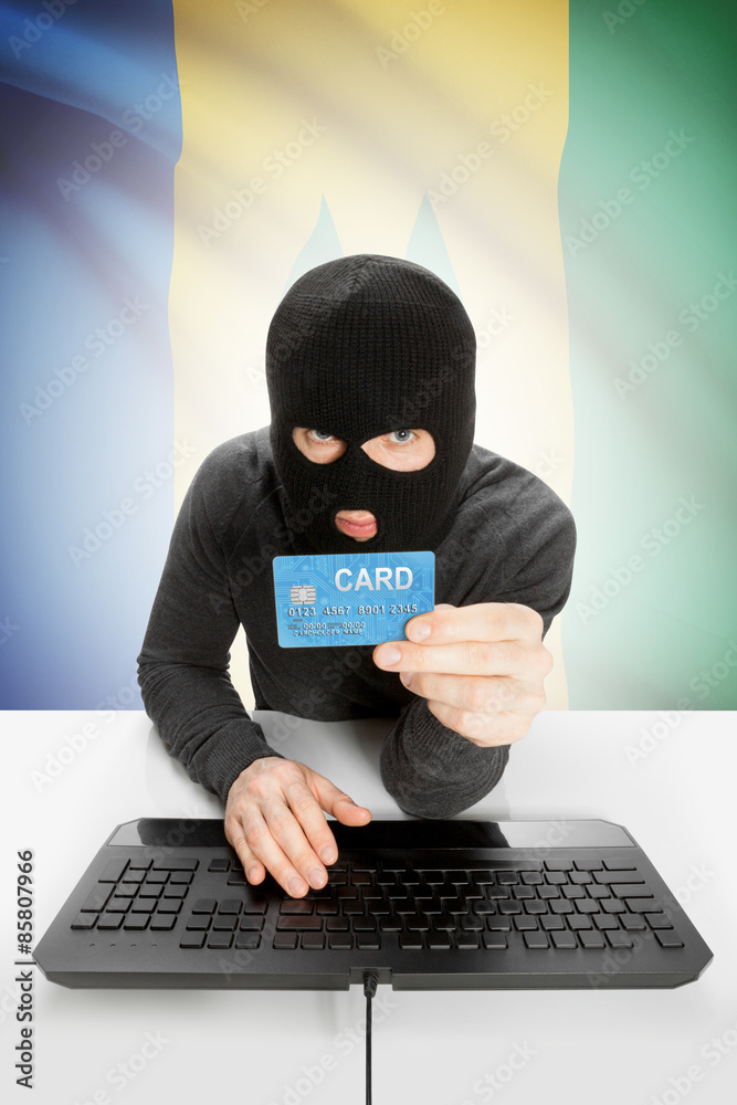 Cybercrime concept with national flag on background - Saint Vincent and the Grenadines