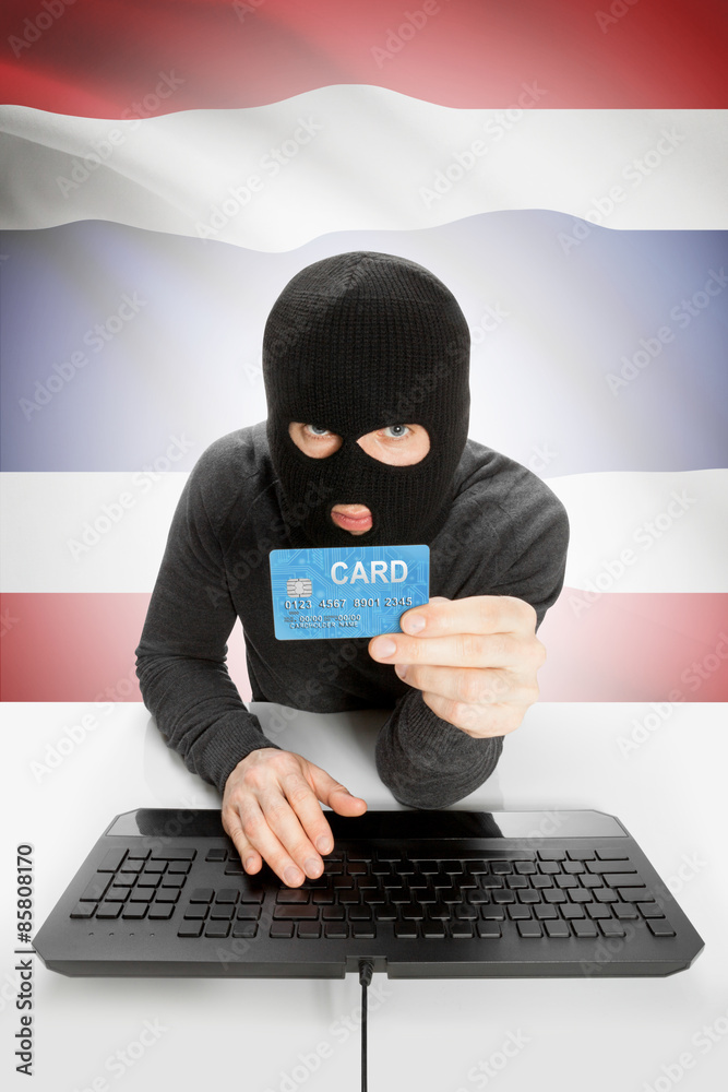 Cybercrime concept with national flag on background - Thailand Cybercrime concept with national flag on background - Thailand