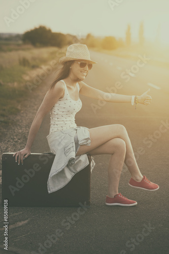 Vintage photo of traveler woman photo