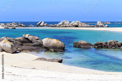 Boulders and beach at Kerlouan, Brittany, France photo