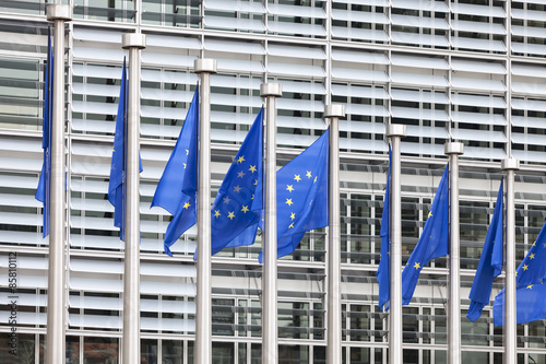 EU flags at European Commission in Brussels