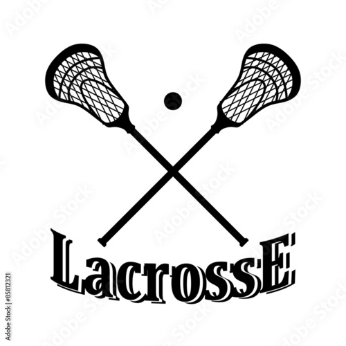Crossed lacrosse stick and ball. Vector illustration