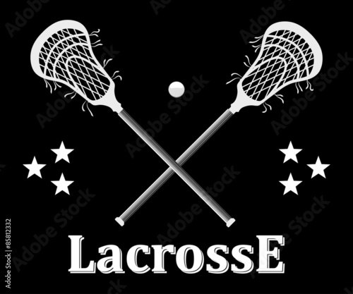 Crossed lacrosse stick and ball on a black background. Vector il