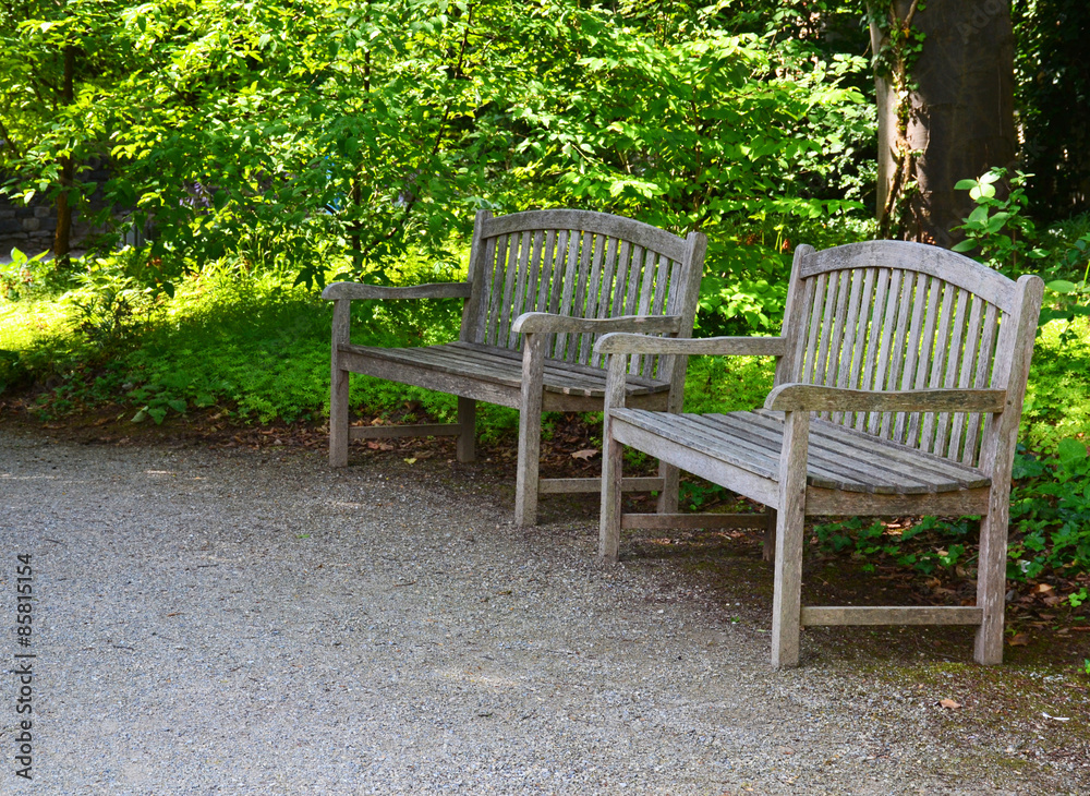 Wooden benches in the park 