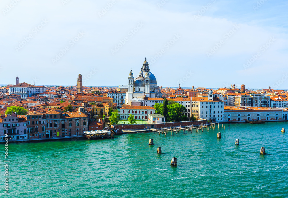 Beautiful cityscape of Venice, view from sea, Italy.