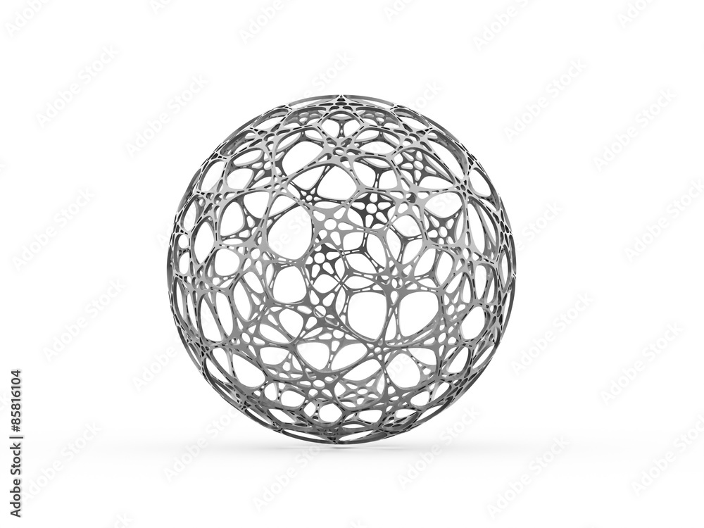 Silver abstract futuristic organic sphere concept rendered - obrazy, fototapety, plakaty 