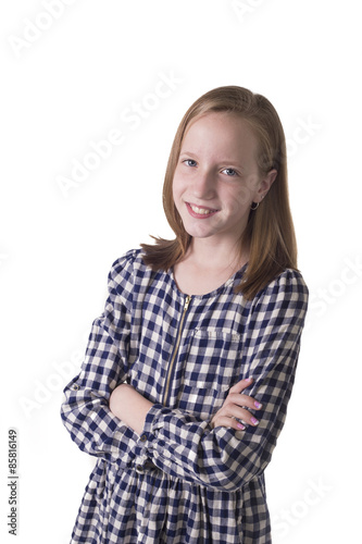 Confident preteen isolated on white