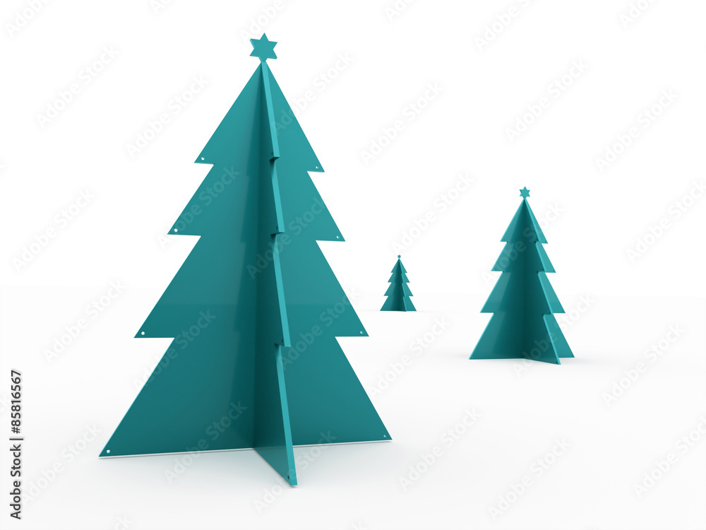 Fototapeta premium Blue abstract christmas tree isolated on white