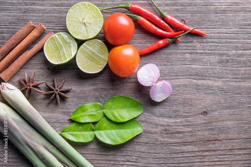 Thai herb ingredients of spicy Tom Yum