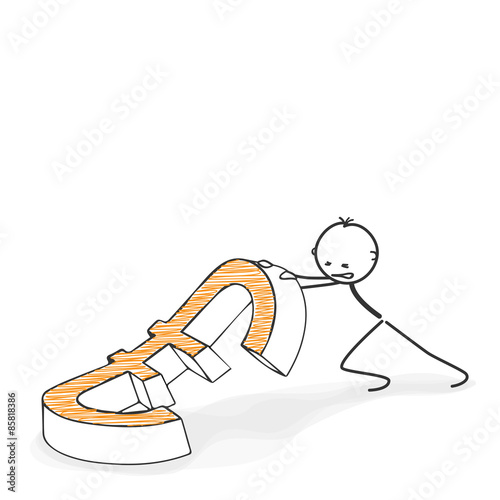 Strichmännchen hilft Euro auf die Beine - Europa, Krise, Eurokrise, Symbol, Zeichen, abstrakt, auf dem Boden, Börse, Europe, euro crisis, symbol, sign, abstract, on the ground, exchange, help, support