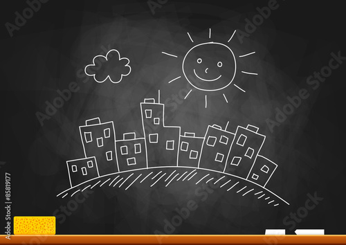 City drawing on blackboard
