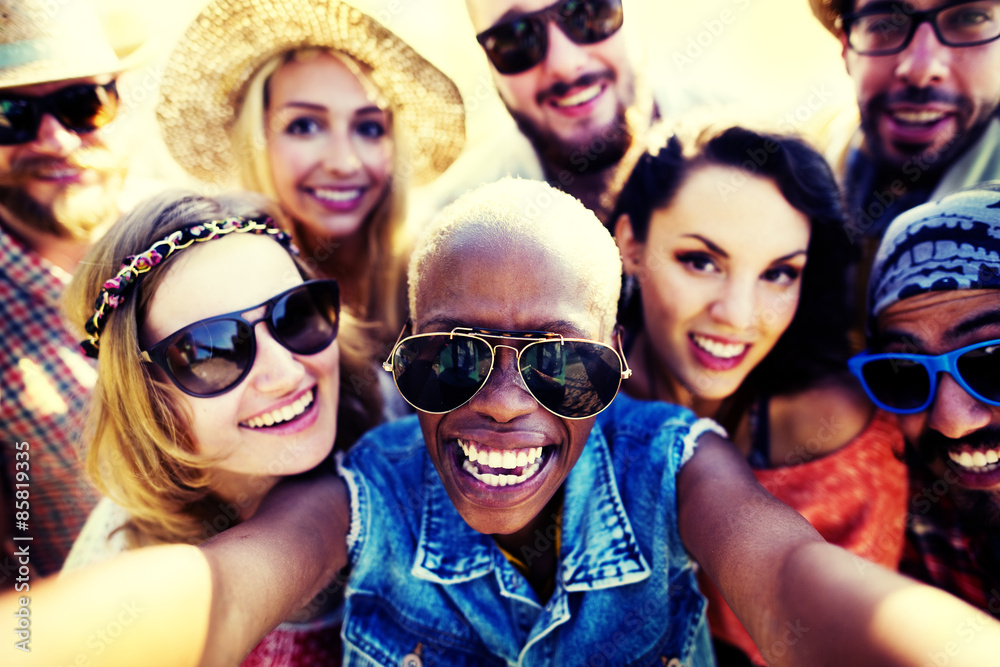 Diverse People Beach Summer Friends Fun Selfie Concept