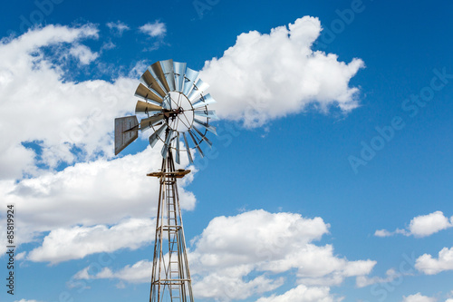 Windmill and beautiful blue sky, USA.