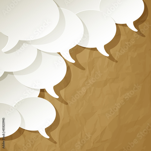 chat speech bubbles ellipse vector white in the corner on a crumpled paper brown background