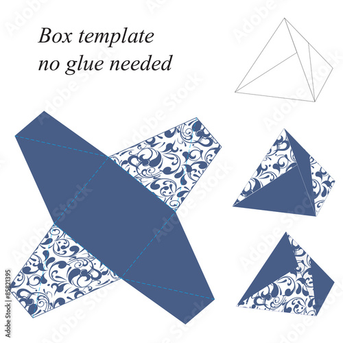 Interesting pyramid box template with floral pattern, no glue needed