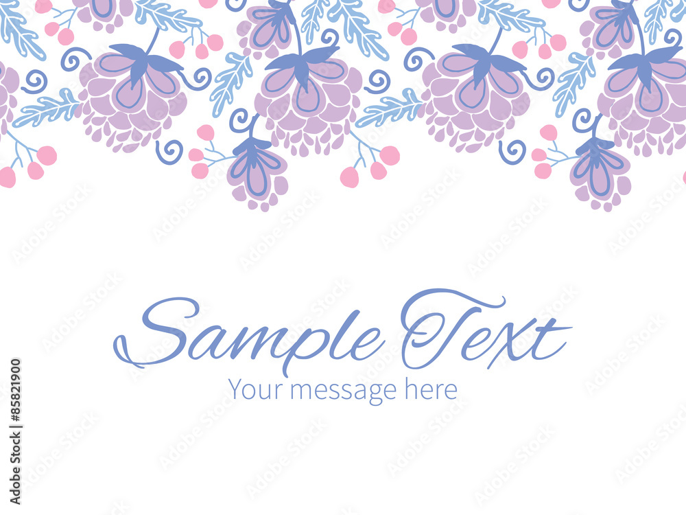 Vector soft purple flowers horizontal border greeting card