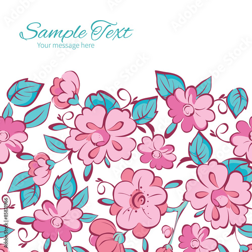 Vector Pink Blue Kimono Flowers Horizontal Frame Seamless
