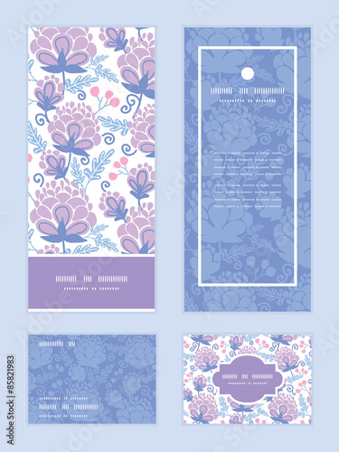 Vector soft purple flowers vertical frame pattern invitation