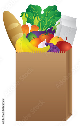 Grocery Paper Bag of Food Vector Illustration