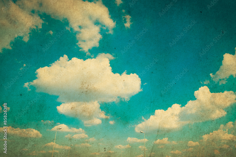Fototapeta Chmura i niebo w filtrze papieru grunge.