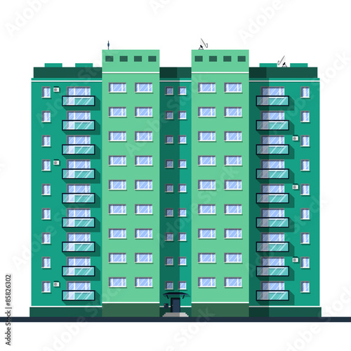Detailed multi-storey building in flat style