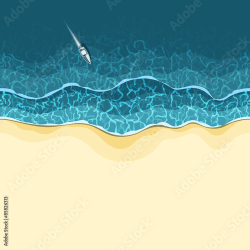 Summer sea beach with the boat background