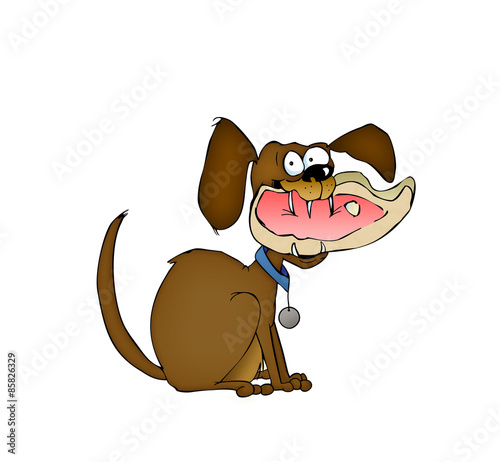 Obraz na płótnie Mischievous Dog With Stolen Steak