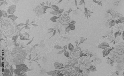 Retro Lace Floral Seamless Pattern Monotone Black and White Fabric Background