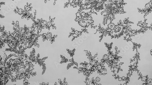 Retro Lace Floral Seamless Pattern Monotone Black and White Fabric Background