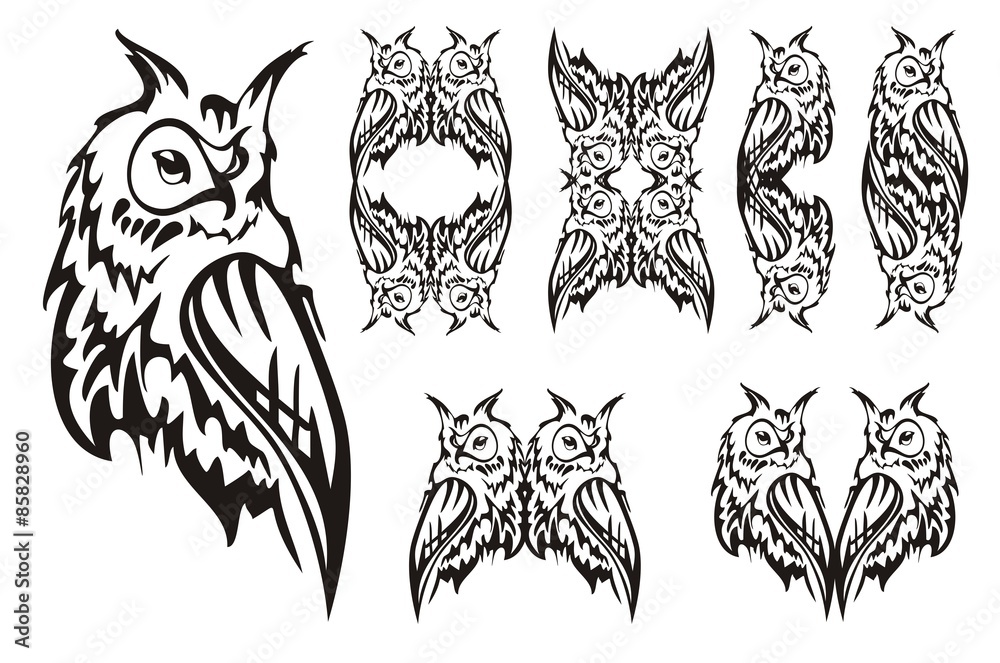 Download Vector Black And White Black Flying Owl Design Celtic  Owl Tribal  Tattoo PNG Image with No Background  PNGkeycom