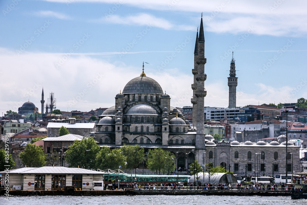 Mosque near Galata bridge, Istanbul, Turkey.