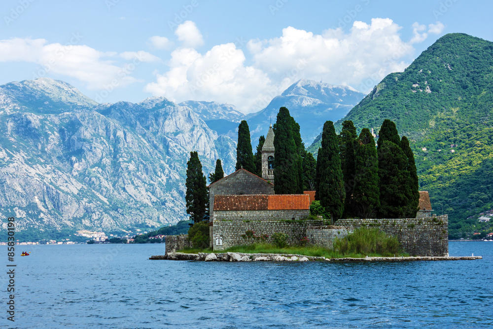 Monastery on the island in town Perast, Montenegro.