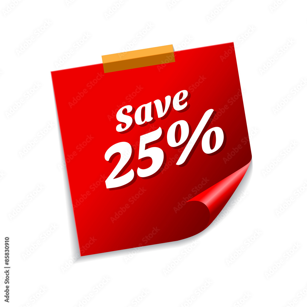 Save 25 Percent Red Sticky Notes Vector Icon Design Save 25 Percent Red Sticky Notes Vector Icon Design