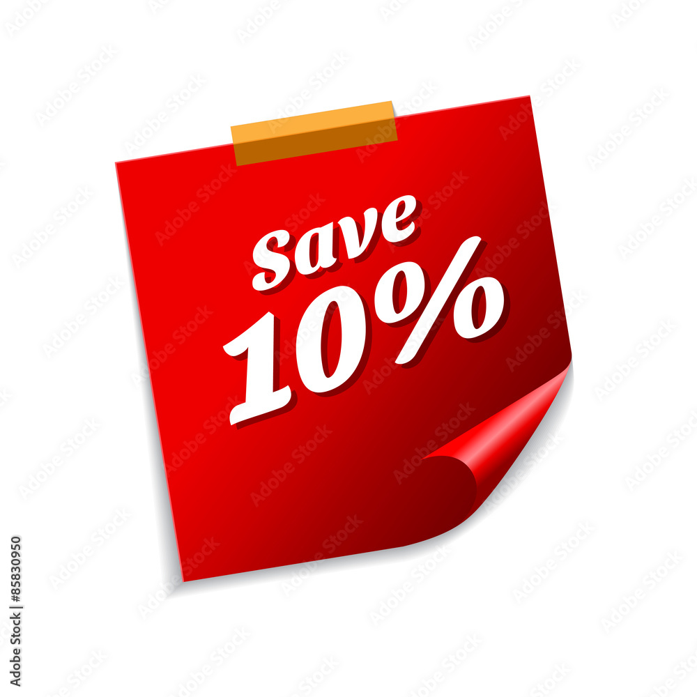 save 10 percent Red Sticky Notes Vector Icon Design save 10 percent Red Sticky Notes Vector Icon Design