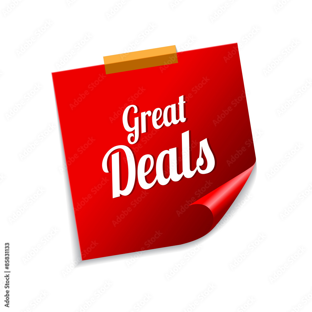 Great Deals Red Sticky Notes Vector Icon Design Great Deals Red Sticky Notes Vector Icon Design