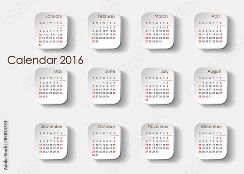 Planning calendar 2016