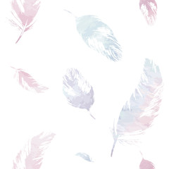 Papier peint photo Plumes aquarelles patrons Plumes aquarelle motif continu raffiné  © dariatri3