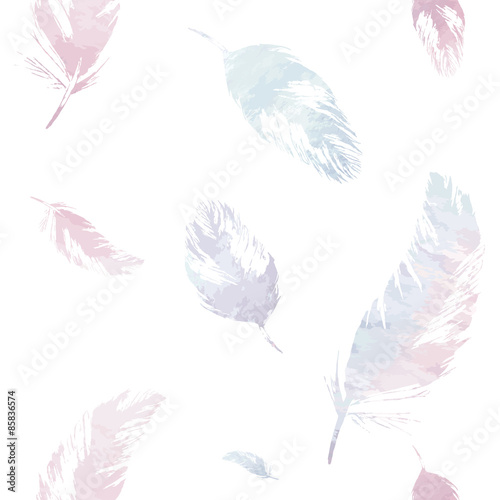 Watercolor seamless pattern with feathers