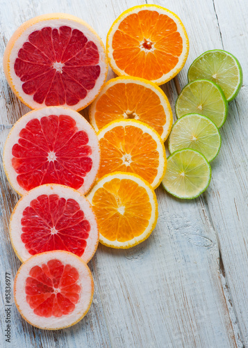 Citrus Fruits on a wooden background